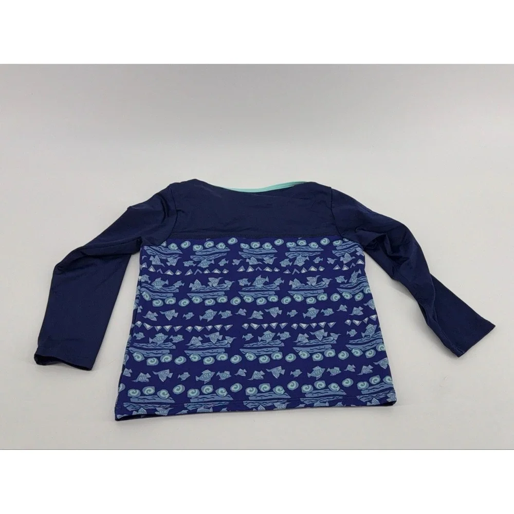 Patagonia Long Sleeve Rash Guard Swim Shirt Toddler 2T Navy Blue Fish Waves